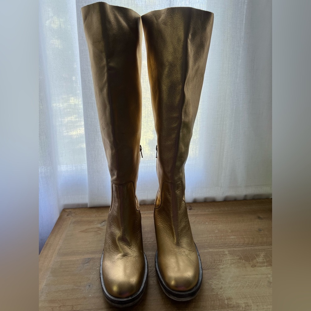 Free People Essential Tall Slouch Boots in Gold Size 36 New - Picture 4 of 12